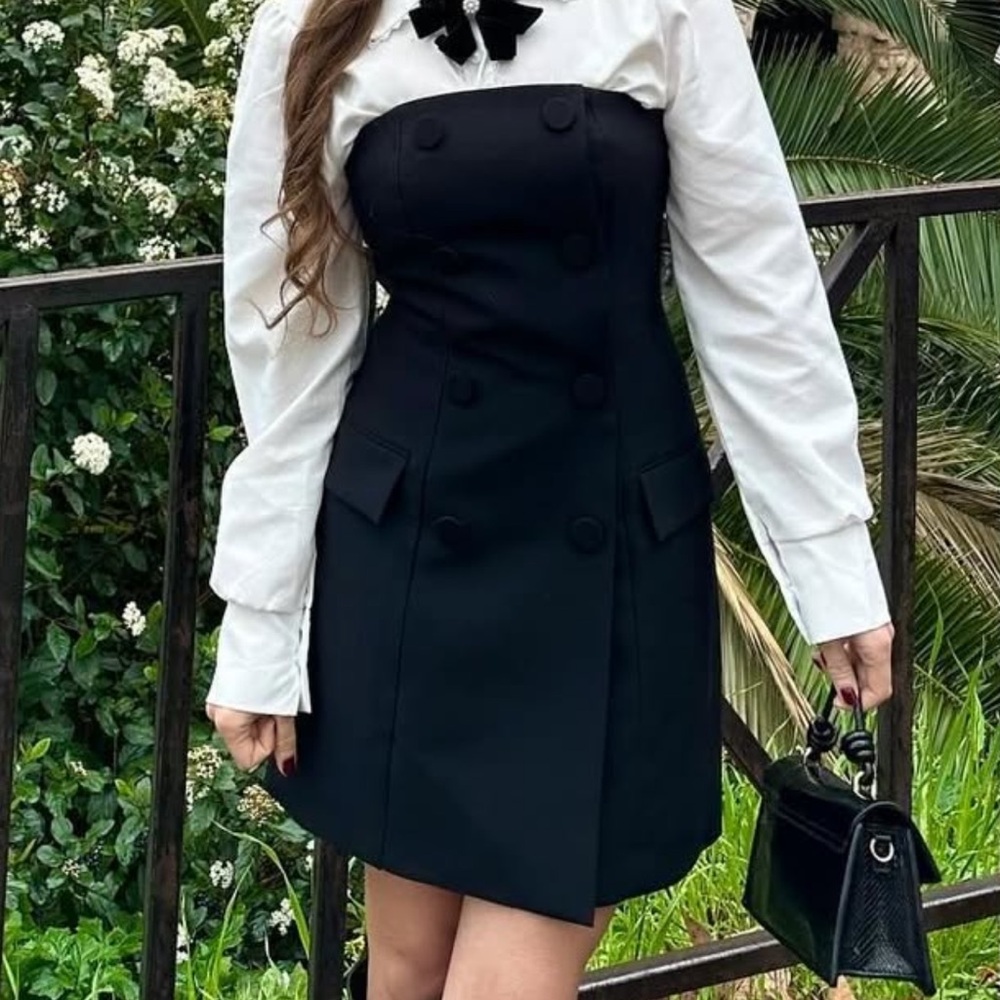 H&M Black Dress with White Sleeves